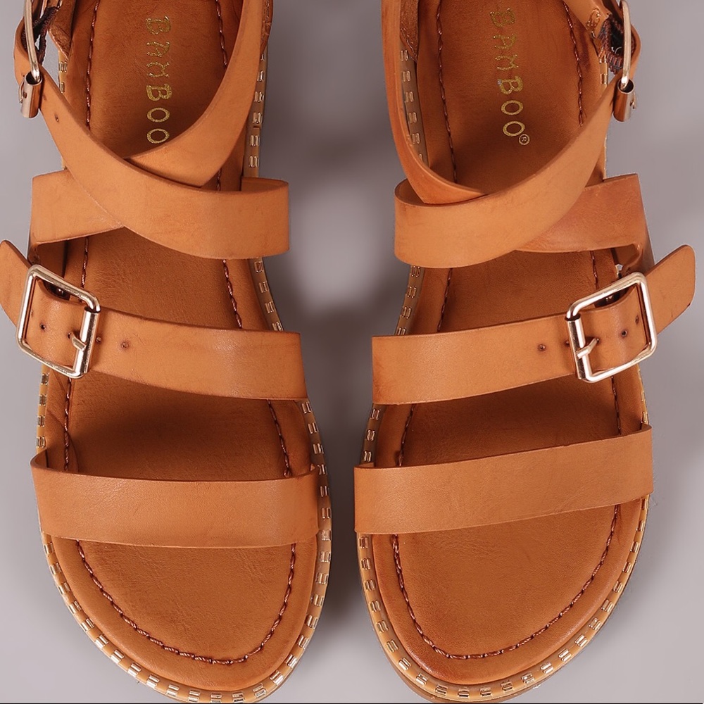 Strappy Open Toe Metallic Trim Flat Sandal - Picture 4 of 8